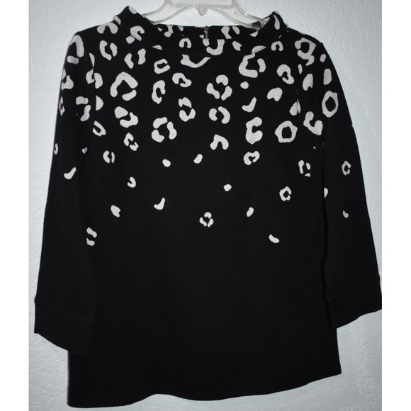 Talbots Small Sweater Abstract Soft Stretch Back Zip Comfy Black White 3/4 Slv - Picture 13 of 16